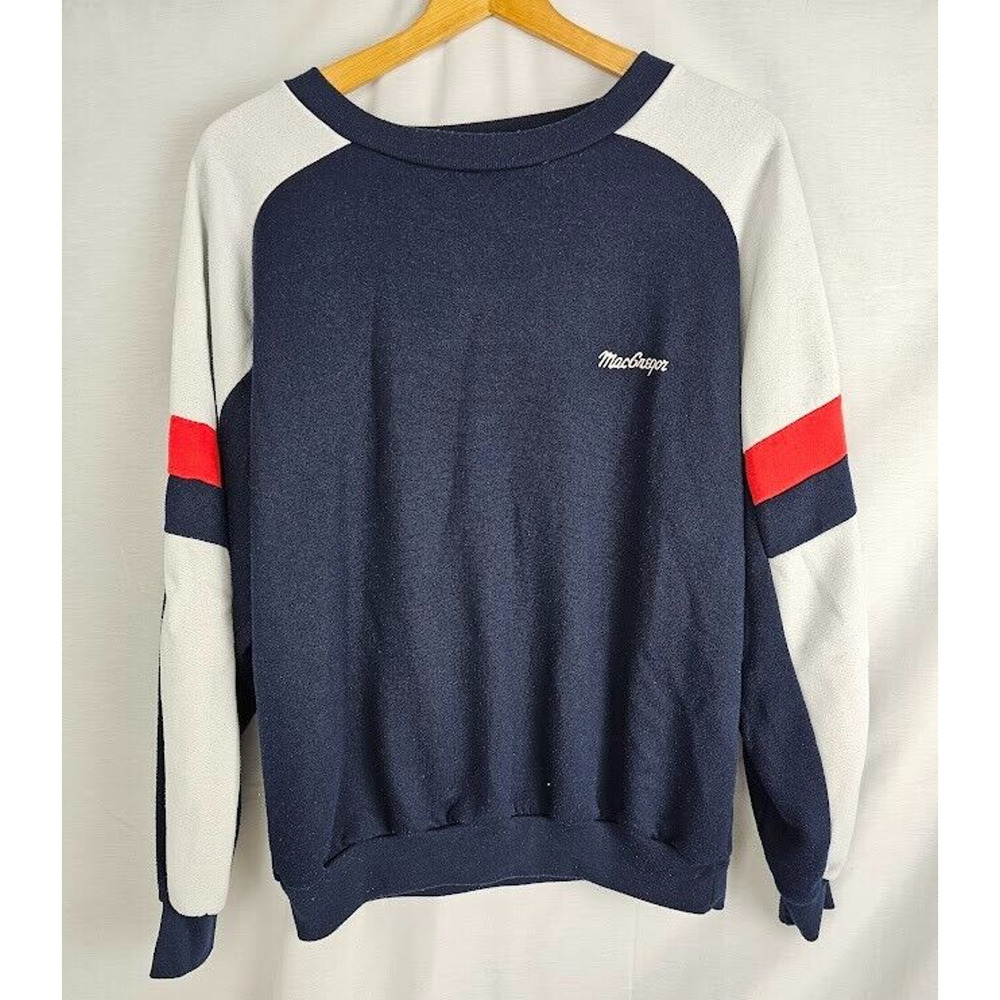 Vintage Macgregor Sweatshirt Navy Blue Red White LARGE soft! USA Olympic